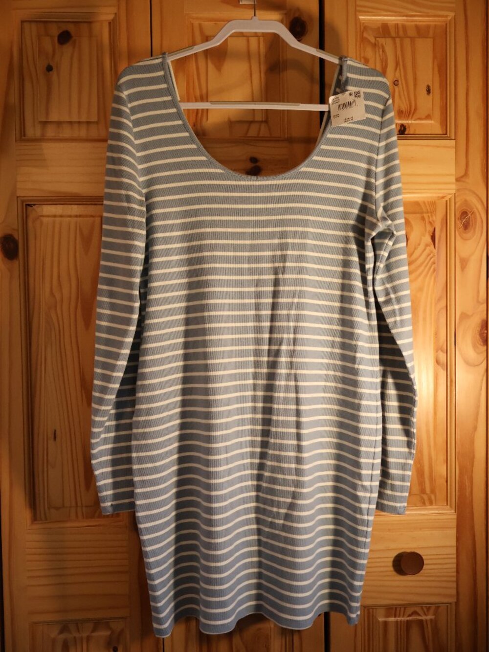 American Eagle Women XXL Blue White Striped Ribbed Mini Dress Scoop Neck NWT